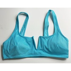 Aerie Shine Pique V Wire Scoop Bikini Top Big Sur Blue NWT